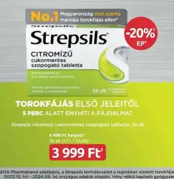 Benu Gyógyszertárak Strepsils Citromízű ajánlat