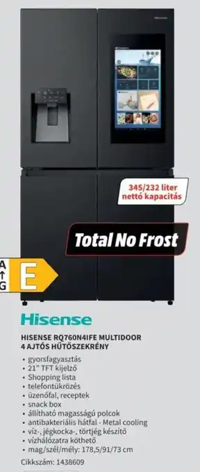 Media Markt Hisense RQ760N4IFE multidoor 4 ajtós hűtőszekrény ajánlat