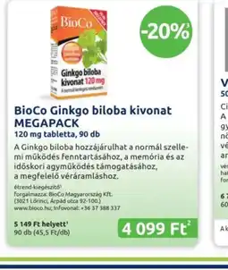 Benu Gyógyszertárak BioCo Ginkgo biloba kivonat ajánlat