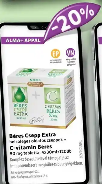 Alma Gyógyszertárak Béres Csepp Extra / C-vitamin Béres ajánlat