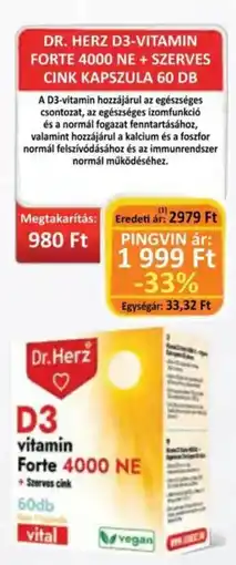 Pingvin Patika Dr. herz d3-vitamin forte 4000 ne + szerves cink kapszula ajánlat