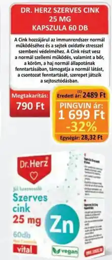 Pingvin Patika Dr. herz szerves cink 25 mg kapszula ajánlat