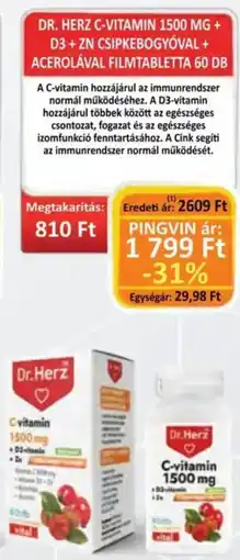 Pingvin Patika Dr. herz c-vitamin 1500 mg stb. filmtabletta ajánlat