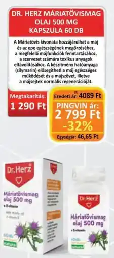 Pingvin Patika Dr. herz máriatövismag olaj 500 mg kapszula ajánlat