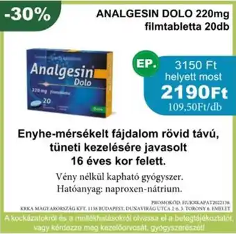 PatikaPlus Analgesin dolo 220mg filmtabletta ajánlat