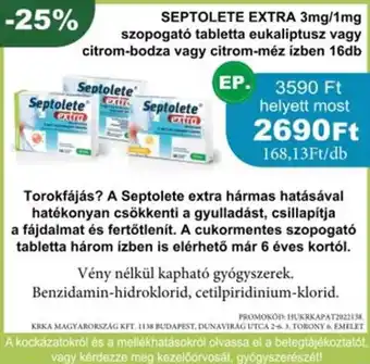 PatikaPlus Septolete extra 3mg/1mg szopogató tabletta eukaliptusz stb. ajánlat