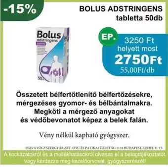 PatikaPlus Bolus adstringens tabletta 50db ajánlat