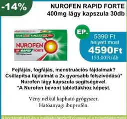 PatikaPlus Nurofen rapid forte -10% 400mg lágy kapszula ajánlat