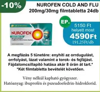 PatikaPlus Nurofen cold and flu -15% 200mg/30mg filmtabletta ajánlat