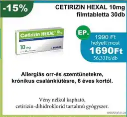 PatikaPlus Cetirizin hexal 10mg filmtabletta ajánlat