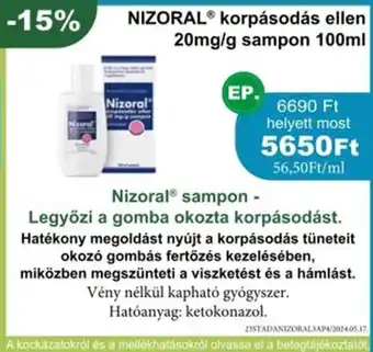 PatikaPlus Nizoral korpásodás ellen 20mg/g sampon ajánlat