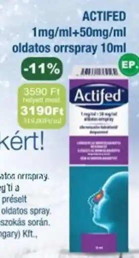 PatikaPlus Actifed 1mg/ml+50mg/ml oldatos orrspray ajánlat