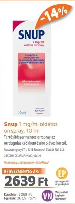 Alma Gyógyszertárak Snup 1 mg/ml oldatos orrspray ajánlat