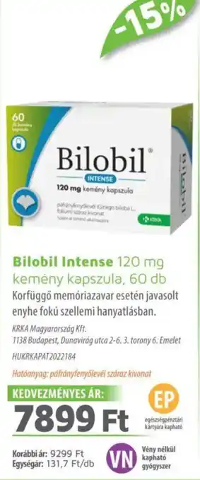 Alma Gyógyszertárak Bilobil intense 120 mg kemény kapszula ajánlat