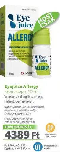 Alma Gyógyszertárak Eyejuice allergy szemcsepp ajánlat