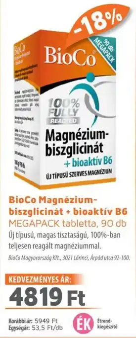 Alma Gyógyszertárak Bioco magnézium- biszglicinát + bioaktív b6 megapack tabletta ajánlat