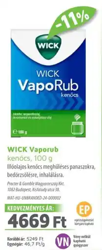 Alma Gyógyszertárak Wick vaporub kenőcs ajánlat