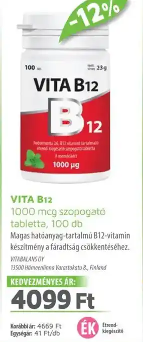 Alma Gyógyszertárak Vita b12 1000 mcg szopogató tabletta ajánlat