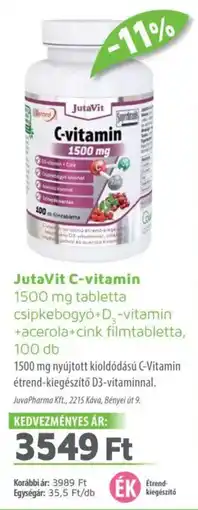 Alma Gyógyszertárak Jutavit c-vitamin 1500 mg tabletta csipkebogyó+d-vitamin +acerola+cink filmtabletta ajánlat