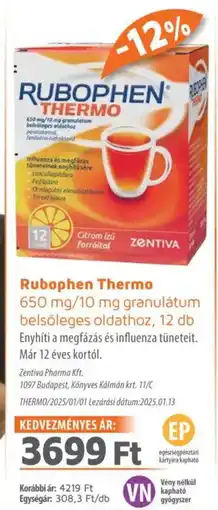 Alma Gyógyszertárak Rubophen thermo 650 mg/10 mg granulátum belsőleges oldathoz ajánlat