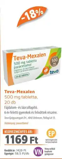 Alma Gyógyszertárak Teva-mexalen 500 mg tabletta ajánlat