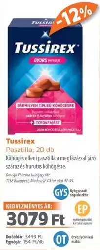 Alma Gyógyszertárak Tussirex pasztilla ajánlat