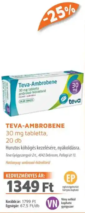 Alma Gyógyszertárak Teva-ambrobene 30 mg tabletta ajánlat