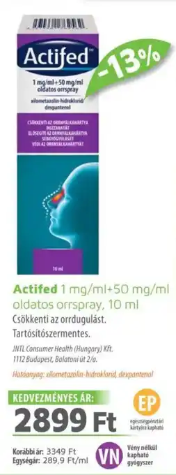 Alma Gyógyszertárak Actifed 1 mg/ml+50 mg/ml oldatos orrspray ajánlat