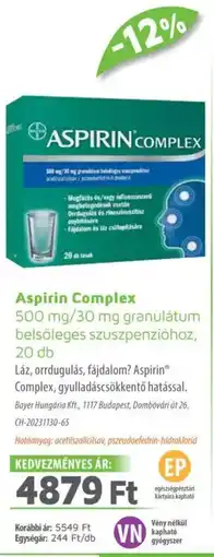 Alma Gyógyszertárak Aspirin complex 500 mg/30 mg granulátum belsőleges szuszpenzióhoz ajánlat