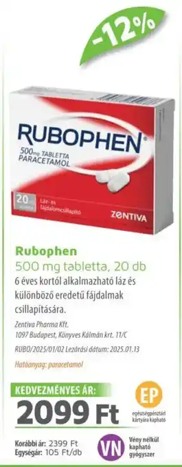 Alma Gyógyszertárak Rubophen 500 mg tabletta ajánlat