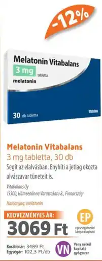 Alma Gyógyszertárak Melatonin vitabalans 3 mg tabletta ajánlat