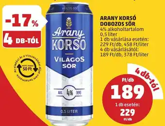 PENNY Arany korsó dobozos sör ajánlat