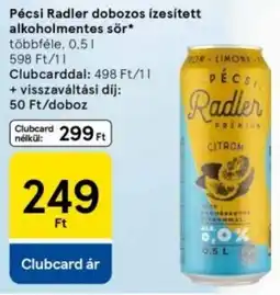 Tesco Pécsi Radler dobozos ízesített alkoholmentes sör ajánlat