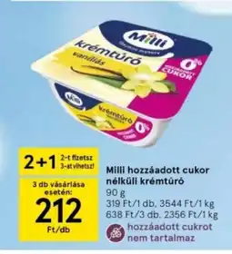 Tesco Milli hozzáadott cukor nélküli krémtúró ajánlat