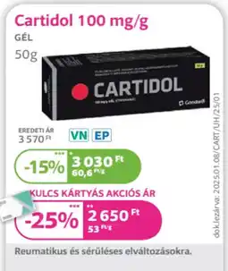 Kulcs Patika Cartidol 100 mg/g ajánlat