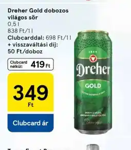 Tesco Dreher Gold dobozos világos sör ajánlat