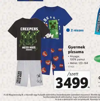 Lidl Gyermek pizsama ajánlat