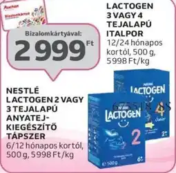 Auchan Nestlé lactogen 2 vagy 3 tejalapú anyatej- kiegészítő tápszer stb. ajánlat
