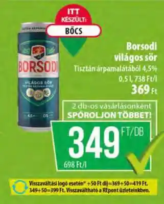 Coop BORSODI Világos sör ajánlat