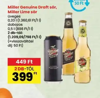 Spar Miller Genuine Draft sör, Miller Lime sör ajánlat