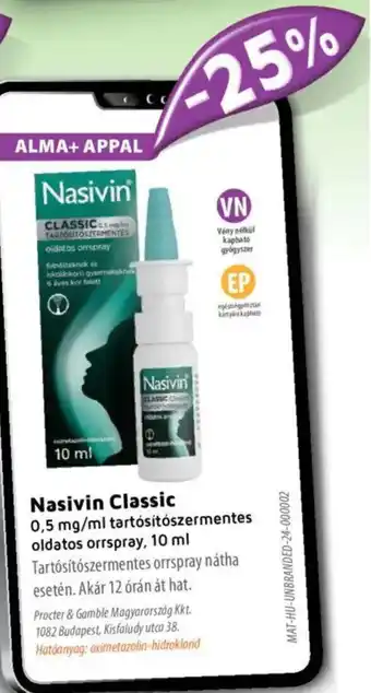 Alma Gyógyszertárak Nasivin Classic tartósítószermentes oldatos orrspray ajánlat
