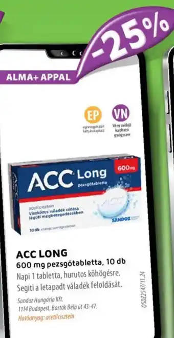 Alma Gyógyszertárak ACC LONG pezsgőtabletta ajánlat
