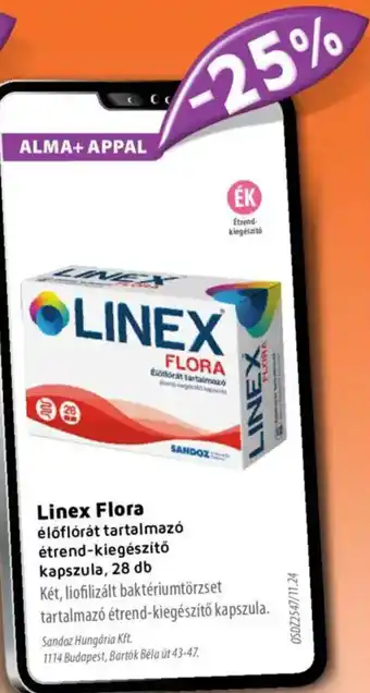Alma Gyógyszertárak Linex Flora élőflórát tartalmazó étrend-kiegészítő kapszula ajánlat