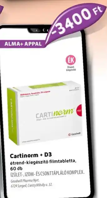 Alma Gyógyszertárak Cartinorm + D3 étrend-kiegészítő filmtabletta ajánlat