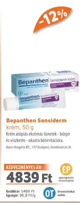 Alma Gyógyszertárak Bepanthen Sensiderm krém ajánlat
