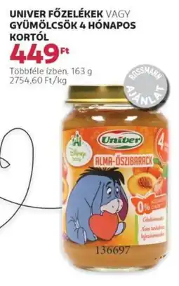 Rossmann Univer főzelékek vagy gyümölcsök 4 hónapos kortól ajánlat