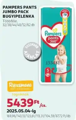 Rossmann Pampers pants jumbo pack bugyipelenka ajánlat