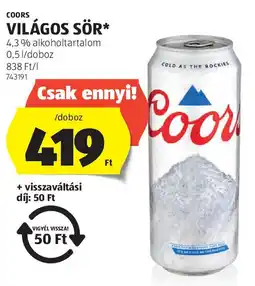 ALDI Coors világos sör ajánlat