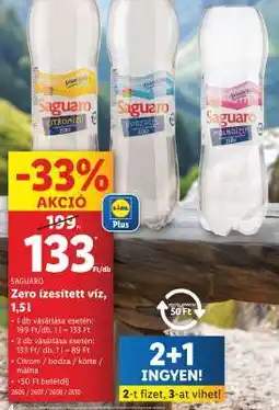 Lidl Saguaro Zero ízesített víz, 1,5l ajánlat