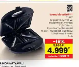 Spar Simpex Szendvicssütő ajánlat